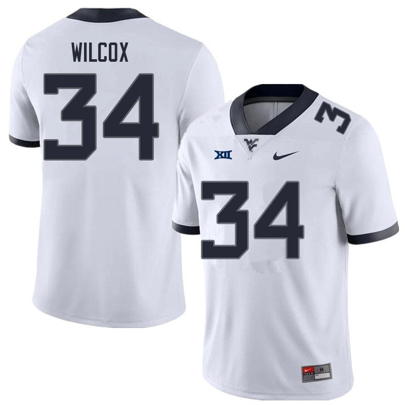 Men #34 Avery Wilcox West Virginia Mountaineers College Football Jerseys Sale-White